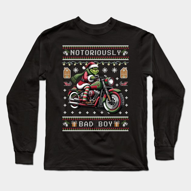 Grinch biker - Ugly Christmas sweater gift Long Sleeve T-Shirt by Kicosh